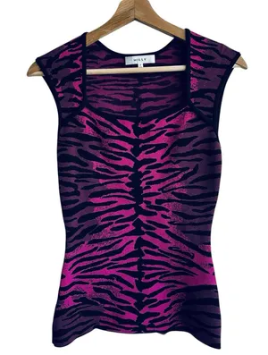 Milly Top Sz S Zebra Print Knit Pink And Black Stretchy thumbnail 1