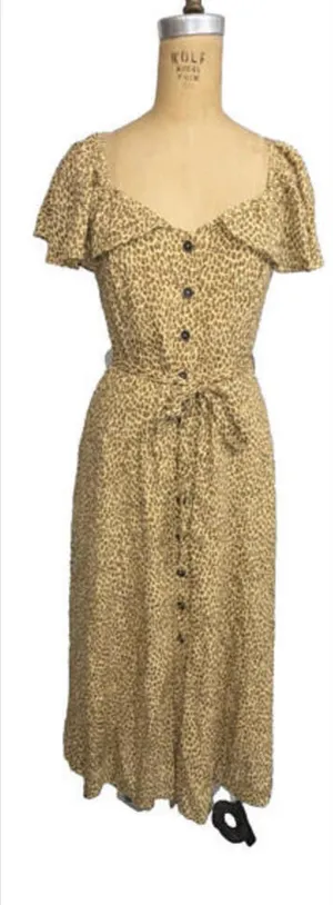 Anthropologie Designer Classy Animal Print Flutter Sleeve Boho Button‎ Dress 0 thumbnail 1