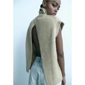 Zara Open Back Cozy Knit Vest Size Small Cream High Neck Chic Quiet Luxury thumbnail 13