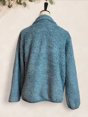 Patagonia Teal Blue Fuzzy Fleece Quarter Zip Pullover Size Large thumbnail 5