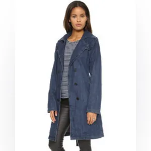 Women's Blank NYC Navy Blue Denim Belted Trench Coat Double Breasted Jacket XS thumbnail 8