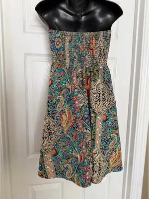 Multicolor paisley strapless dress Blue Size M thumbnail 4