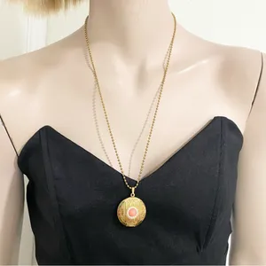 Vintage Unsigned Gold-tone Ball Chain Locket Pendant Necklace thumbnail 3