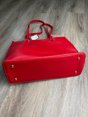 NWT Badgley Mischka Red Tote Bag Gold Logo Large Satchel $129 MSRP thumbnail 7