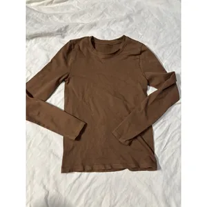 OQQ Brown Long Sleeve Seamless Ribbed Fitted Crew Neck Top Size S thumbnail 3