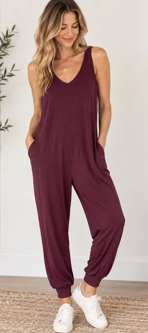 Lively Burgundy V-Neck Jogger Jumpsuit S NWOT thumbnail 1
