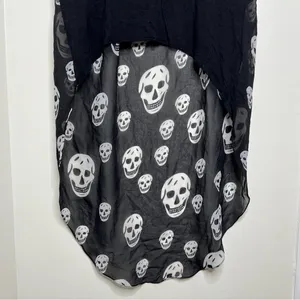 Tobi Skull Print Hi Low Long Duster Top Size Medium Thin Fabric Black White Goth thumbnail 4