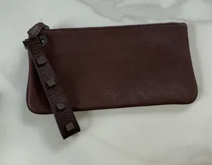 Brown Leather Wristlet Clutch - Slim Zip Pouch thumbnail 1