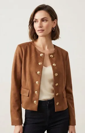 GEMMA JANE Faux Suede Button-Front Jacket S 18.5” p2p Mocha Brown NWT thumbnail 1