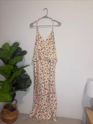 Cream Floral Peplum Maxi Dress with Spaghetti Straps thumbnail 6