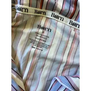 Born Womens Pajama Top Small Blue Orange Striped Button Down Short Sleeve Sleep thumbnail 2