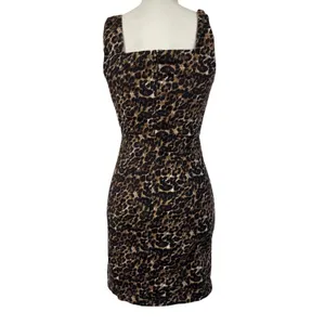 Leopard Print Mini Dress Womens XS Brown Black Square Neck Bodycon Stretch Y2K thumbnail 5