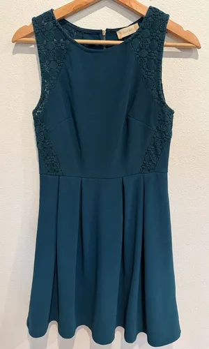 Altar'd State Teal Lace-Panel Fit & Flare Mini Dress thumbnail 1