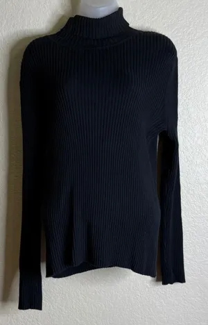 Newport News Womens‎ XL Sweater Black Ribbed Knit Cotton Turtleneck Mock Neck thumbnail 1