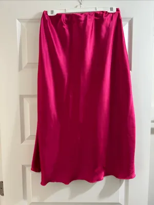 Nicole Miller Hot Pink Satin Midi Slip Skirt thumbnail 6
