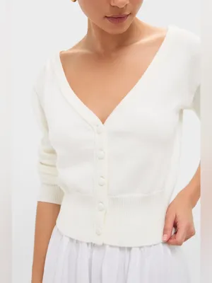 Tuckernuck Ivory Off the Shoulder Stevens Cardigan Sz S Minimalist Balletcore thumbnail 5