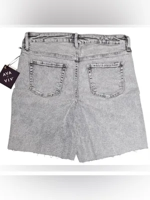 Ava & Viv 20W Plus Gray Acid Wash Bermuda Denim Shorts Raw Hem High Rise thumbnail 3