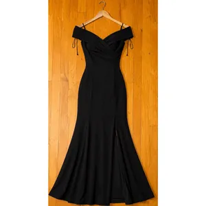 Nightway Black Off Shoulder Evening Gown Size 8 Tall Formal Dress Front Slit thumbnail 2