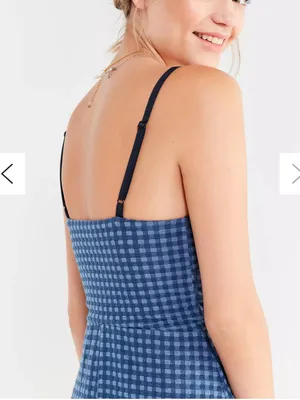 Urban Outfitters Cher Straight Neck Blue Checkered Patterned Mini Dress Size XS thumbnail 4