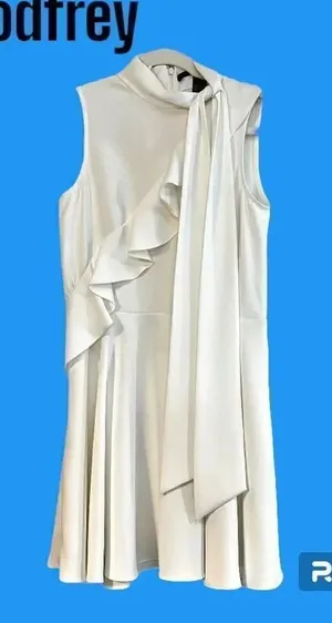 Jay Godfrey White Mia Mini Swing Sleeveless Tie Neck Ruffle Size 6 Dress thumbnail 1