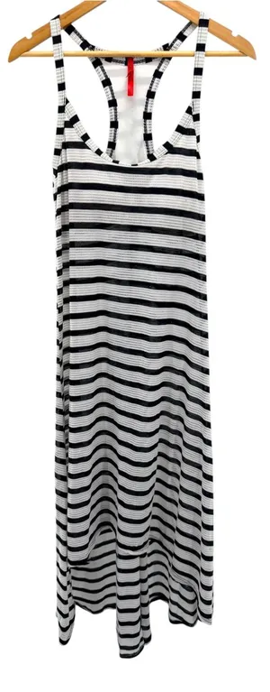 Spanx Stripe Mesh Racerback Maxi Dress L Large Built In Shelf Bra Swim Cover Up thumbnail 1