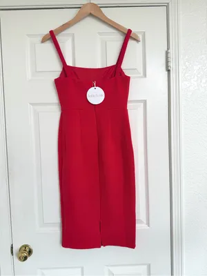 Selfie Leslie Georgia Square Neckline Midi Dress Red Small S NWT thumbnail 5