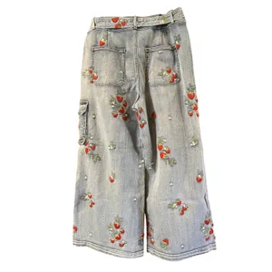 Anthropologie Driftwood Olivia High Rise Cargo Jeans Sz 33 Strawberries Wide Leg thumbnail 2