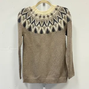 Ann Taylor Fair Isle Wool Mohair Blend Sweater Camel Grey White Small‎ thumbnail 2