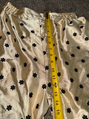 Women's Cream and Black Floral Embroidered Lace Overlay Wide Leg Satin Trousers thumbnail 3