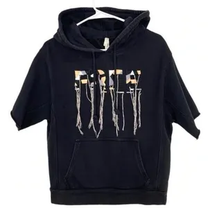 Free People Movement‎ Freestyle black Embroidered Short Sleeve Hoodie Size XS thumbnail 2