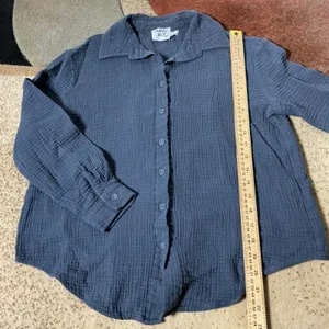 Princess Polly Gauze Button Down Shirt Womens Size 2 Blue Long Sleeve Cotton Top thumbnail 2
