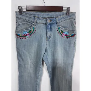 A-Z-I Jeans 6 Blue Denim Jeans Women's Embroidered Beaded‎ Flare Y2K Boho Hippie thumbnail 7