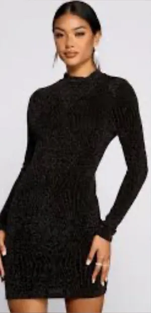Women's Windsor Little Black Long Sleeve Sparkly Mini Sexy Dress size XS - Small thumbnail 1