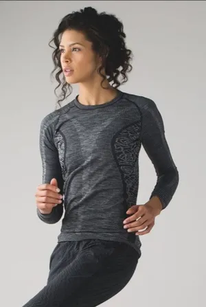 Lululemon Rest Less Pullover Gray Heathered‎ Black Seamless Long Sleeve M/L thumbnail 1