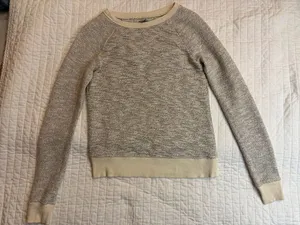 Aerie Gray Gold Crew Neck Pullover Sweater Cotton Blend Long Sleeve Top thumbnail 1