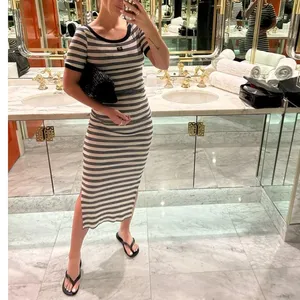 Ganni Blue White Striped T-Shirt Dress SMALL Ruched Knit Designer $325 Flaw thumbnail 3