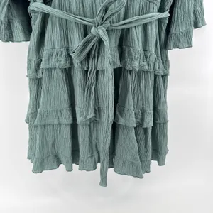 Showpo‎ Green Cotton Tiered Ruffle Mini Dress Belted V-Neck Bell Sleeve Plus 16 thumbnail 6
