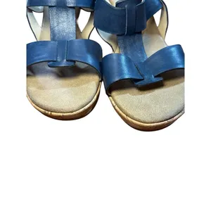 CLARKS Womens Size 10 Blue Cork Wedge Platform Leather Sandals Shoes Comfortable thumbnail 5