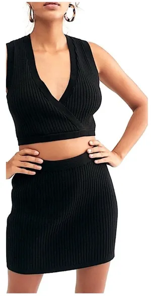 Free People Beach Black Callie Ribbed Mini Skirt Size XS Classic Preppy Knit thumbnail 1