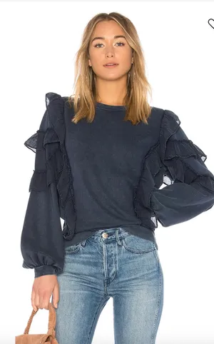 Tularosa REVOLVE‎ Cat Ruffle Navy Blue Pullover Sweatshirt Women's Size XS thumbnail 1