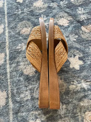 Mila Paoli Raffia Crossover Wood Platform Slide Sandal Size 8/8.5 thumbnail 6