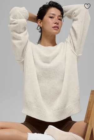 ALO Yoga NWT Unisex Wool Cashmere New Class Crewneck Sweater Bone Heather Size M thumbnail 1