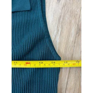 House Of Harlow 1960 Knit Polo Tank Medium Teal Ribbed Sleeveless thumbnail 4