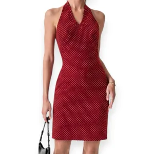 NWT OGL Soft Stretch Cotton Halter Neck Polka Dot Mini Bra Dress Medium Brown thumbnail 6