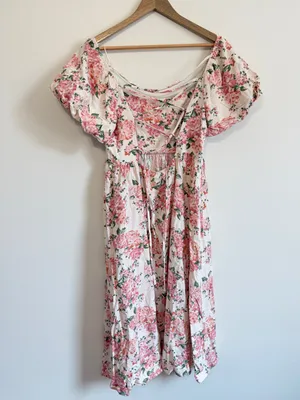 Altar'd State Floral Midi Dress Size Large Pink Wedding Cameron Linen thumbnail 9