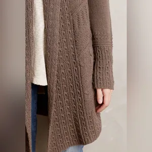 Angel of the North Anthropologie Brown Romi Cable Longline Open Front Cardigan thumbnail 3