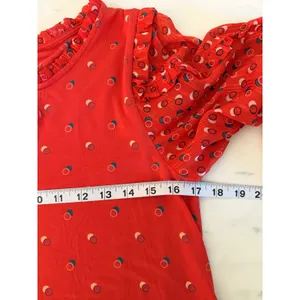 Maeve Anthropologie Red Geometric Dot Mixed Media Ruffle Tie Neck Blouse Medium thumbnail 6