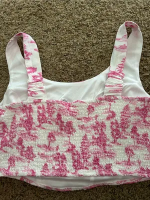 Midnight sky Pink Toile Crop Tank Top - Women's Sleeveless Crop thumbnail 2
