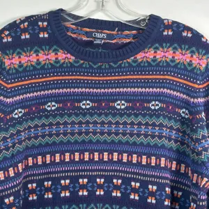 Chaps Denim Womens XL Fair‎ Isle Sweater Blue Multi Cotton Blend Crewneck thumbnail 6