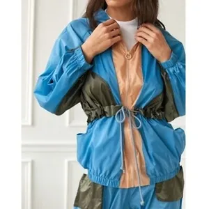 Out‎ From Under Windbreaker Jacket Womens Small Blue Colorblock Hooded Retro Zip thumbnail 2